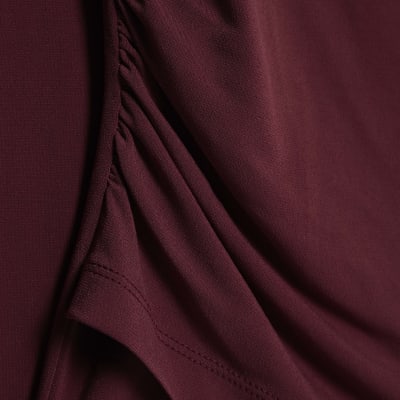 Red Long Sleeve Gold Detail Asymmetric Top