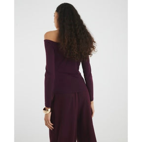 Red Long Sleeve Gold Trim Drape Top