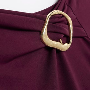 Red Long Sleeve Gold Trim Drape Top