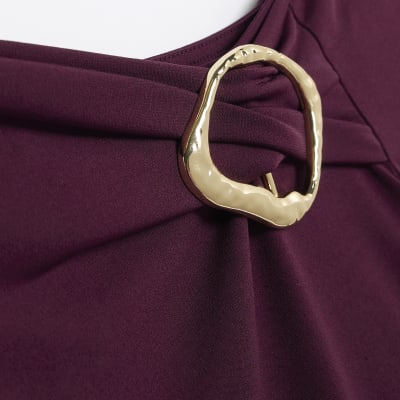 Red Long Sleeve Gold Trim Drape Top