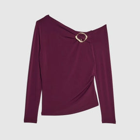 Red Long Sleeve Gold Trim Drape Top