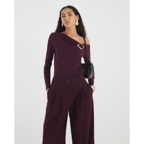 Red Long Sleeve Gold Trim Drape Top