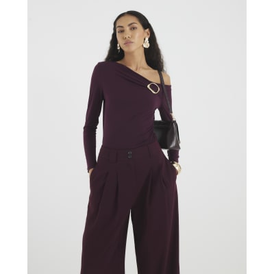 Red Long Sleeve Gold Trim Drape Top