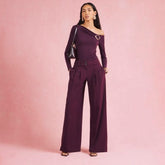 Red Long Sleeve Gold Trim Drape Top