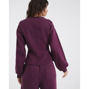 Red Long Sleeve Lace Trim Cinched Sweatshirt