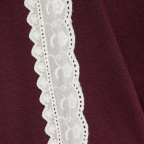 Red Long Sleeve Lace Trim Cinched Sweatshirt