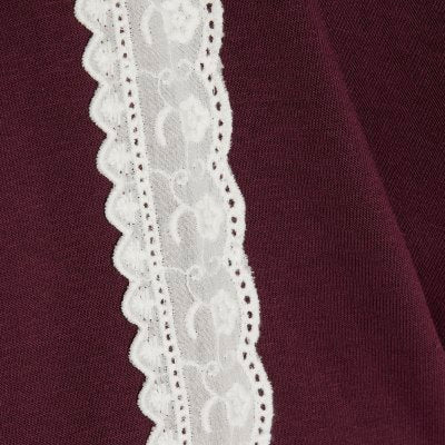 Red Long Sleeve Lace Trim Cinched Sweatshirt