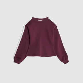 Red Long Sleeve Lace Trim Cinched Sweatshirt