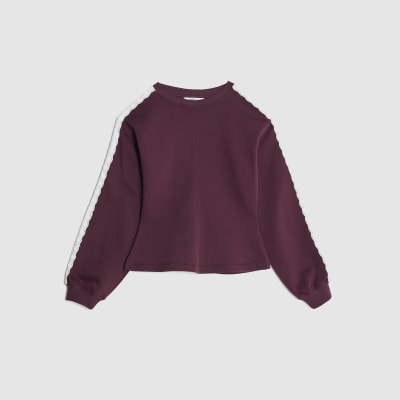 Red Long Sleeve Lace Trim Cinched Sweatshirt