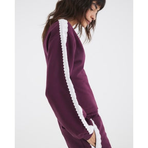 Red Long Sleeve Lace Trim Cinched Sweatshirt