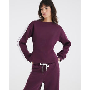 Red Long Sleeve Lace Trim Cinched Sweatshirt