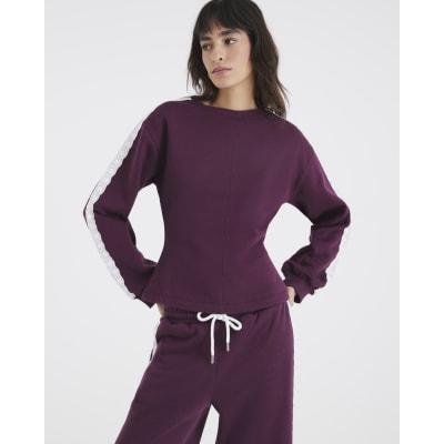 Red Long Sleeve Lace Trim Cinched Sweatshirt