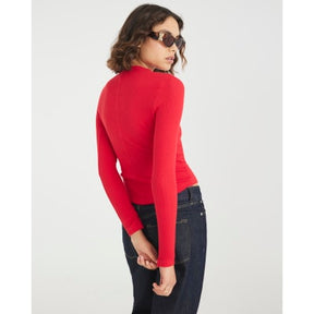 Red Long Sleeve Ribbed Crew Neck Top