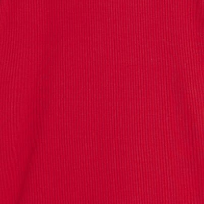 Red Long Sleeve Ribbed Crew Neck Top