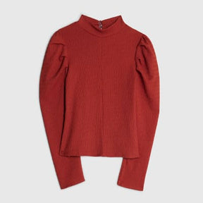 Red Long Sleeve Ruched Shoulder Textured Top