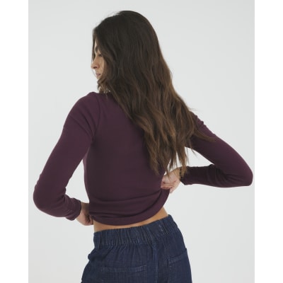 Red Long Sleeve Scallop Trim Top