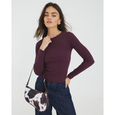 Red Long Sleeve Scallop Trim Top