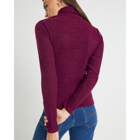 Red Long Sleeve Scarf Neck Ribbed Top