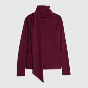 Red Long Sleeve Scarf Neck Ribbed Top
