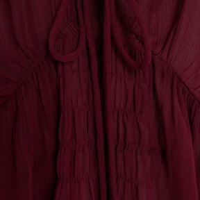 Red Long Sleeve Smocked Blouse
