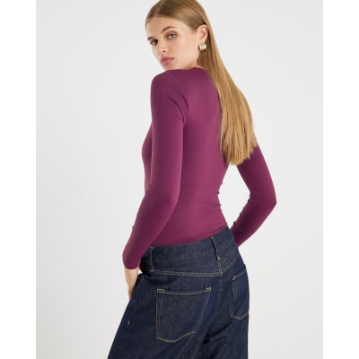 Red Long Sleeve Square Neck Bodysuit