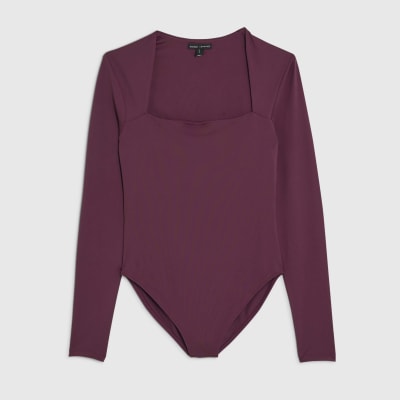 Red Long Sleeve Square Neck Bodysuit