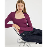Red Long Sleeve Square Neck Bodysuit