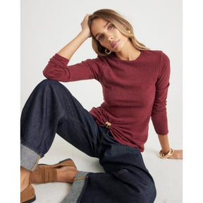 Red Long Sleeve Textured Gold Detail Top