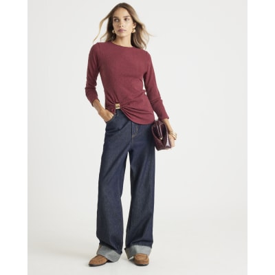 Red Long Sleeve Textured Gold Detail Top