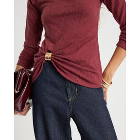 Red Long Sleeve Textured Gold Detail Top