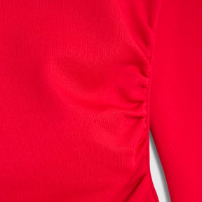 Red Long Sleeve V Neck Ruched Side Bodysuit