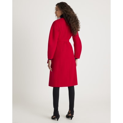 Red Longline Belted Coat