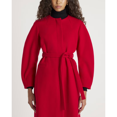 Red Longline Belted Coat