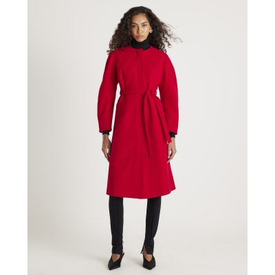 Red Longline Belted Coat