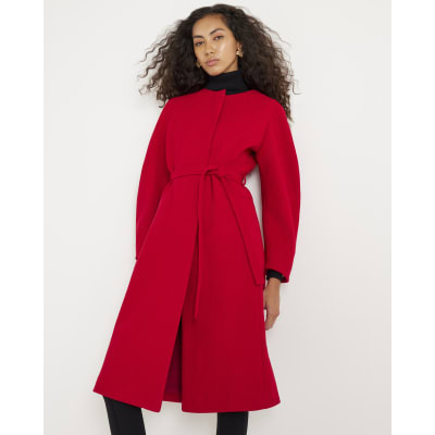 Red Longline Belted Coat
