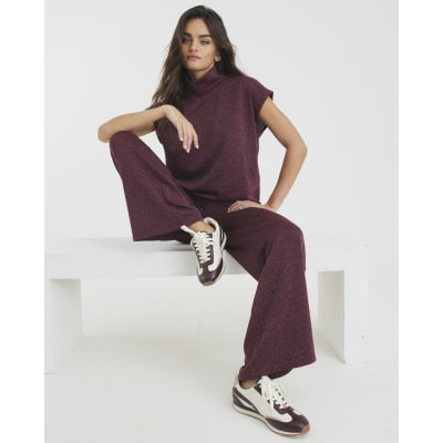 Red Lurex Wide Leg Trousers