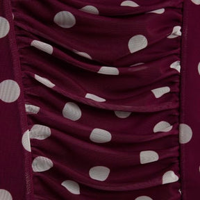 Red Mesh Spot Print Short Sleeve Ruched Top