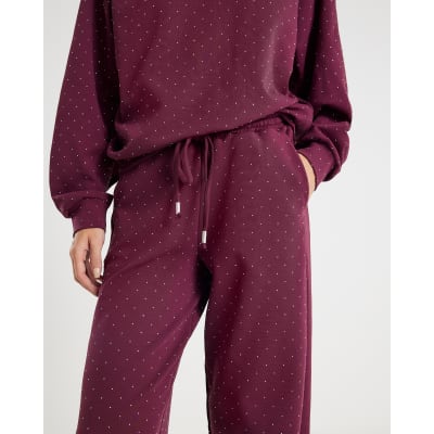 Red Neoprene Diamante Embellished Joggers