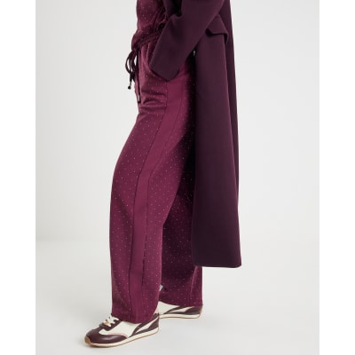 Red Neoprene Diamante Embellished Joggers