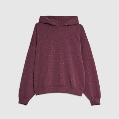 Red Neoprene Long Sleeve Diamante Hoodie