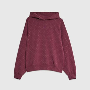 Red Neoprene Long Sleeve Diamante Hoodie