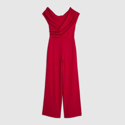 Red One Shoulder Draped Jumpsuit