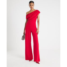 Red One Shoulder Draped Jumpsuit