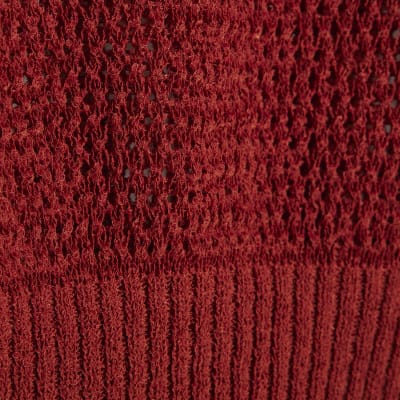 Red Open Stitch Knitted Off Shoulder Top