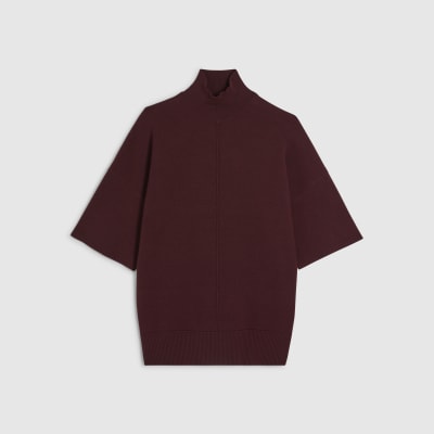 Red Oversized Knitted High Neck Top