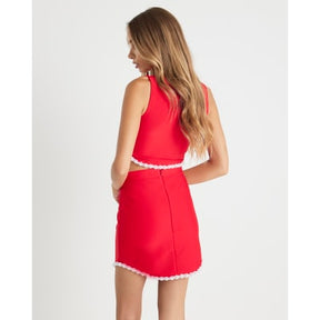 Red Pearl Hem Mini Skirt