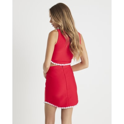 Red Pearl Hem Mini Skirt