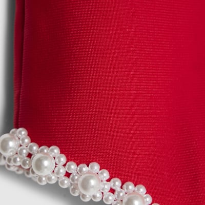 Red Pearl Hem Mini Skirt