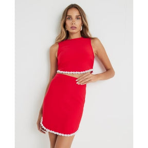 Red Pearl Hem Mini Skirt
