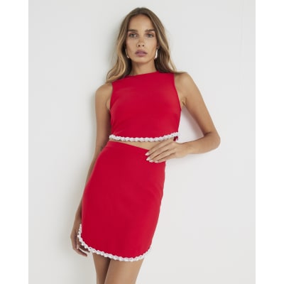 Red Pearl Hem Mini Skirt